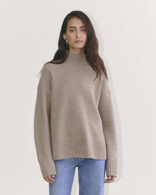 The Honeycomb Funnel Neck in Wool Cashmere | Oatmeal