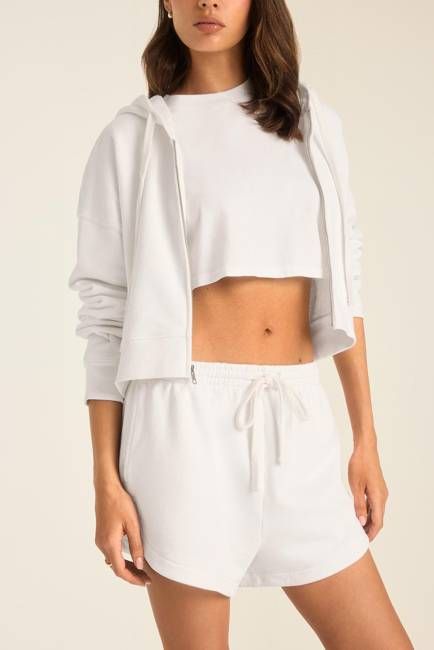 Dawn Crop Hoodie - White French Terry