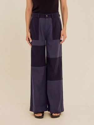 Pamela Patchwork Stretch Twill Wide Leg Capri Pant