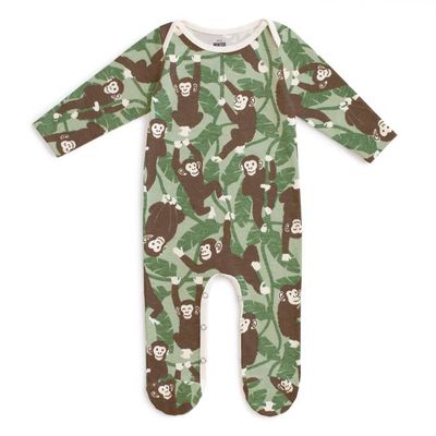 Footed Romper - Chimpanzees Green