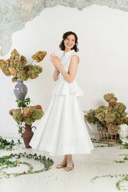 Peplum Vest, Sleeveless, White Magnolia