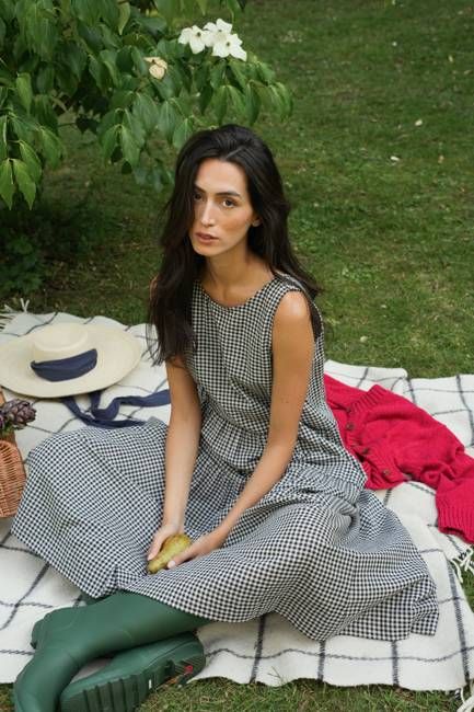 Kyra-Cay Organic Cotton Double Gauze Dress in Monochrome Gingham