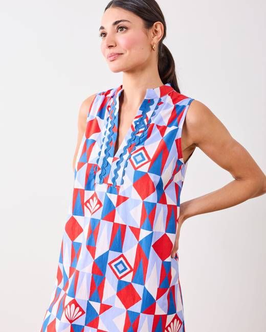 Underwater Mosaic - Ocean View Long Tunic Dress - Retro Red