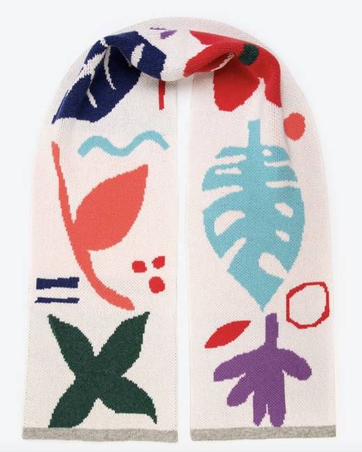 Miss Pompom Botanical Cream Wool Scarf