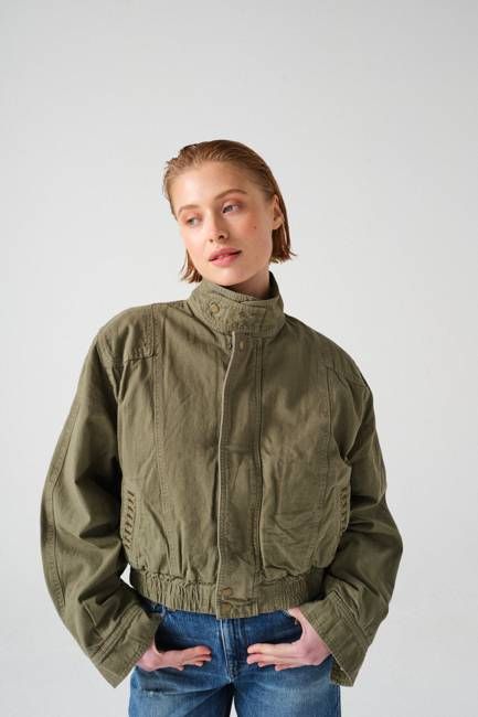 Juno Denim Bomber Jacket in Khaki