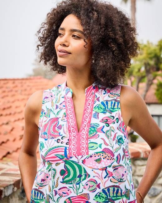 Tropical Fish - Ocean View Long Tunic Dress - Cloud