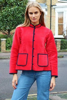 Velvet Quilted Jacket | Red/Navy