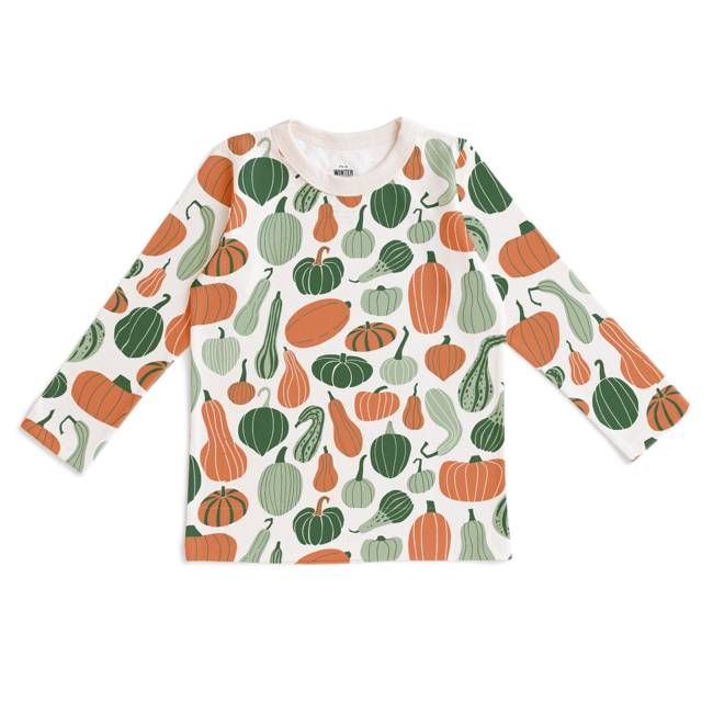 Long Sleeve Tee - Gourds & Pumpkins Green & Orange