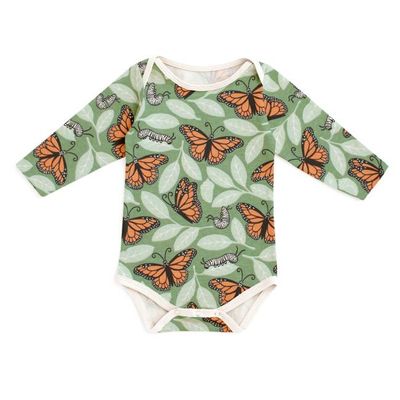 Long Sleeve Snapsuit - Monarchs Dark Green