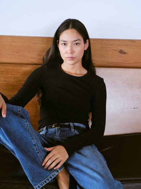 Ozma Rib Long Sleeve, Ribbed Silk Noil Jersey, Black