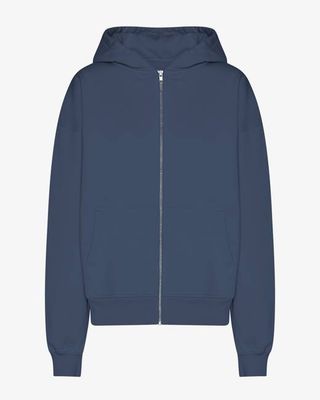 Organic Oversized Zip Hood - Petrol Blue