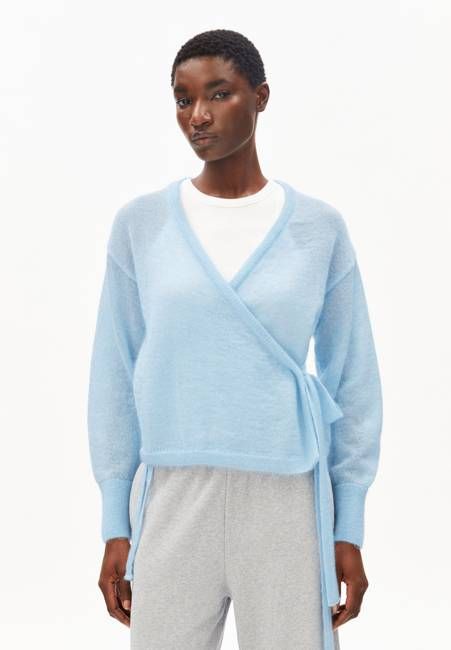 MOHAIR BLEND WRAP CARDIGAN | blue glow