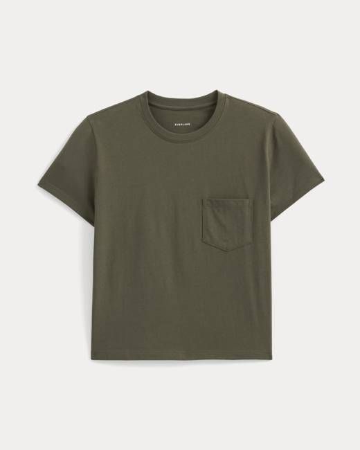 The Box-Cut Tee in Essential Cotton | Olive Night | Pocket