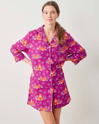 Fox Friends - Midweight Flannel Sleep Shirt - Merlot