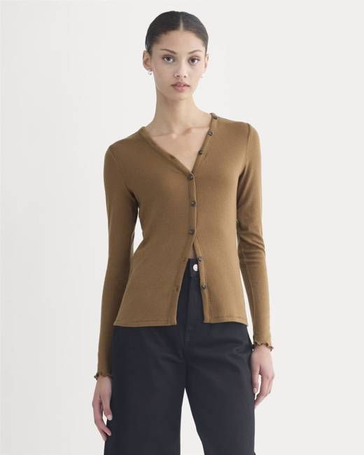 Sheer V-Neck Cardigan in Butterluxe | Toffee