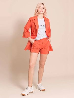 Classic Shorts with Side Slits, Upcycled Cotton, in Orange