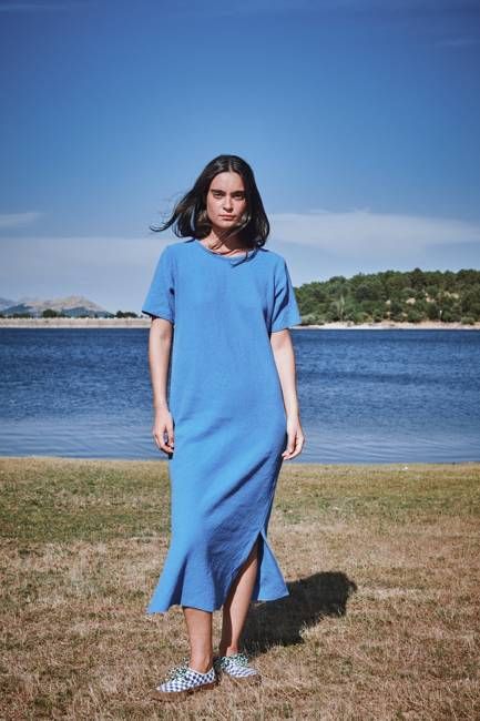 CARLA T-Shirt Dress in Organic Cotton - Cyan Blue