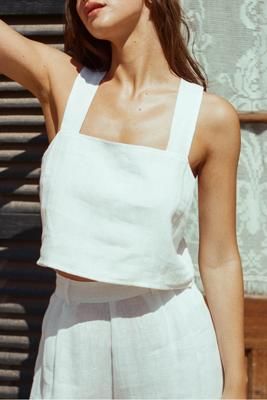 Tallows Linen Crop Top - White EcoLinen