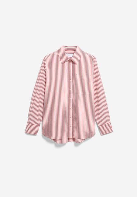 STRIPE LOOSE SHIRT BLOUSE | oatmilk-mars red