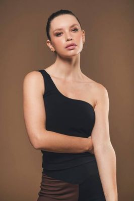 One Shoulder Organic Cotton Top in Black - Elodie