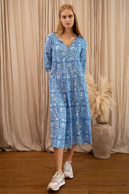 Emma Organic Cotton Dress | Camelia Blue/White