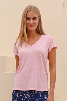 V-Neck Cotton T-shirt | Pink