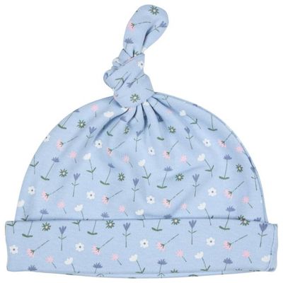 Knotted Hat - Flowers, Blue