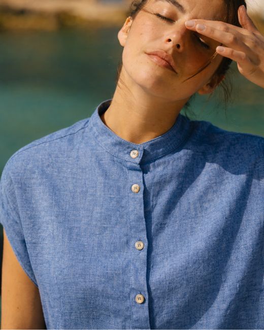 Dalia - Linen Shirt in Denim Melange