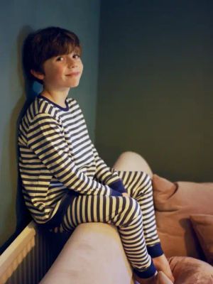 cosmo pyjama set / grey stripe + blue — Noctu