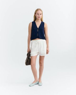 Weiße bestickte Shorts Geranio