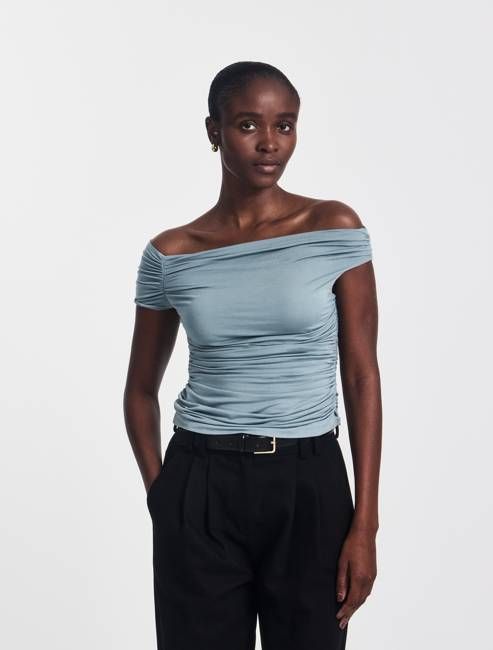 Katie Ruched Top in Powder Blue