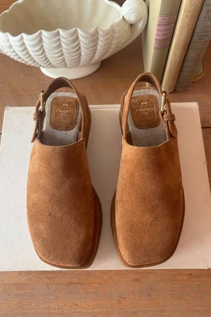 Platform Buckle Slingback - Camel Suede