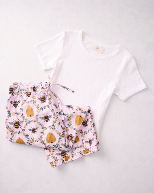 Sweet Bee - Ruffle Cropped Pants & Pointelle Short Sleeve Tee Bundle - Multi