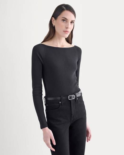 Luxe Rib Boatneck Top |  Black