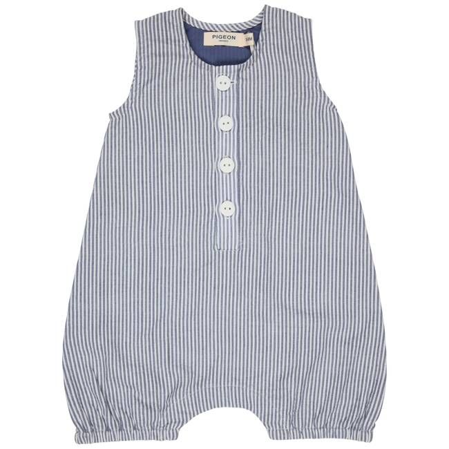 Baby All-In-One (Seersucker Fine Stripe) - Indigo
