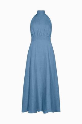The Isi Halterneck Dress in poppy blue