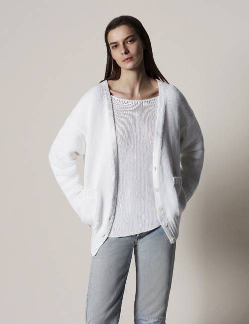 Draped Knit Cardigan | White