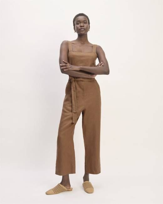 The Linen Side-Button Jumpsuit | Carob Brown