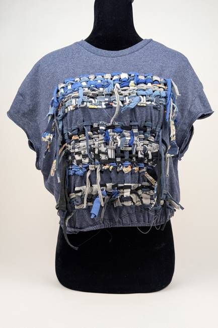 Blue w/ Grey Patchwork Constance Wilde Upcycled Cropped Top
