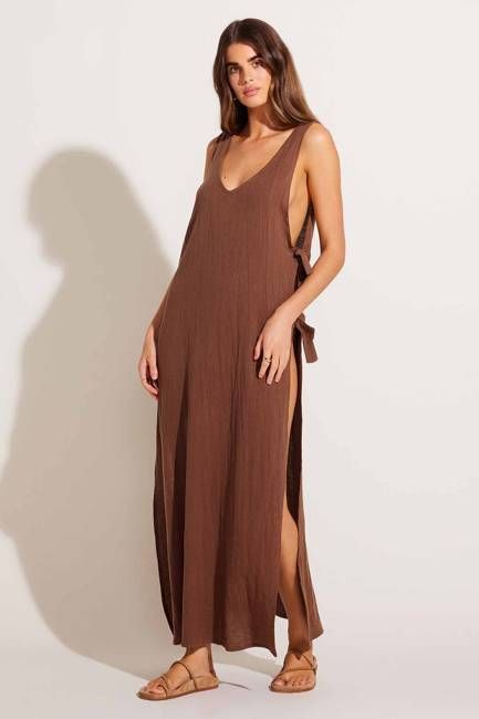 Riviera Dress - Mocha Crinkle Linen