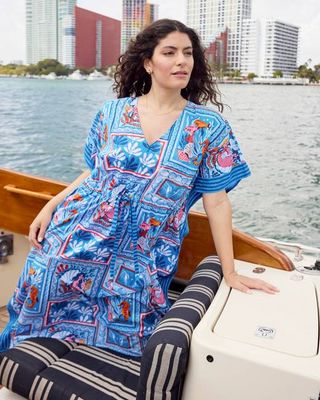 Tidal Tapestry - Let's Cruise Caftan - Saltwater Blue