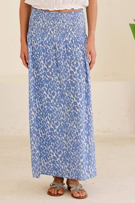 Brady Viscose Crinkle Skirt | White/Blue