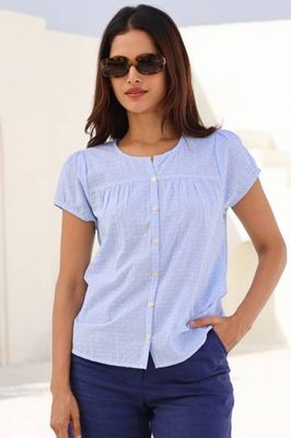 Lisbon Stripe Dobby Organic Cotton Blouse | Blue/White