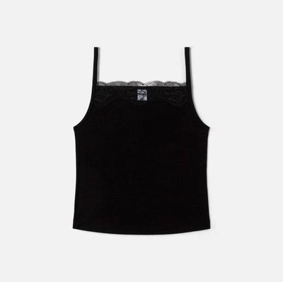 Lace Ribbed Cami - Black Size: L