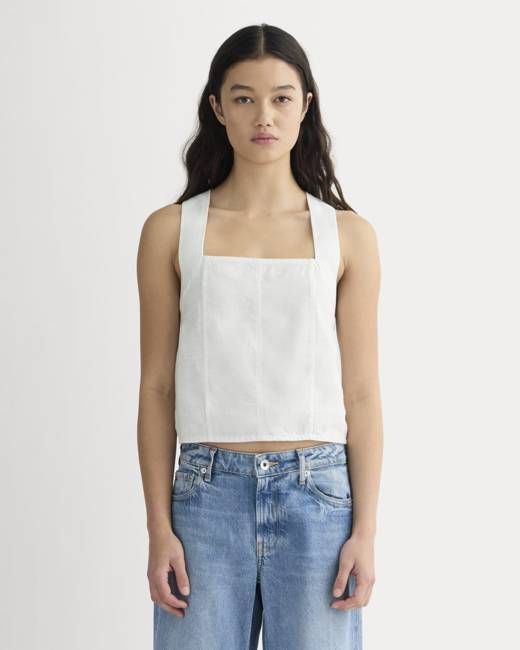 The Crossback Tank in Linen | Natural Chambray