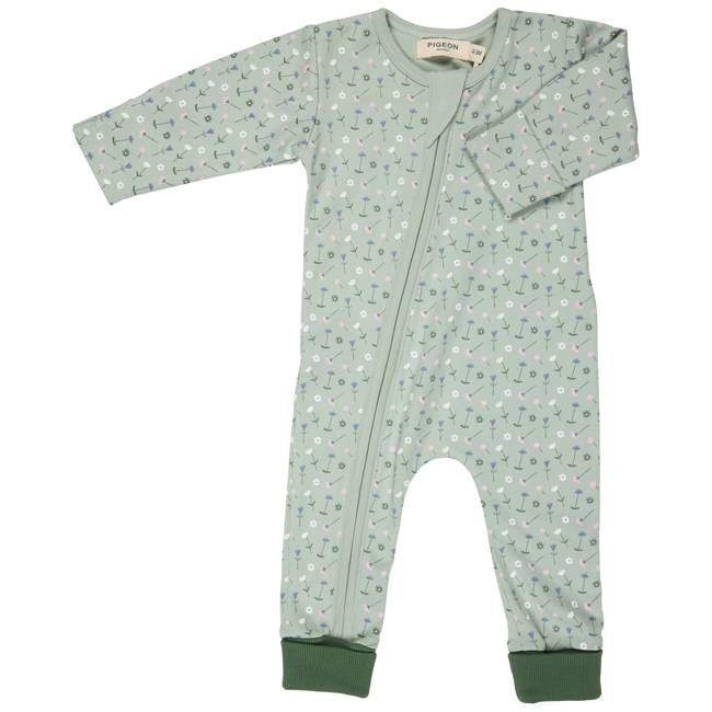 Zip Romper - Flowers, Green