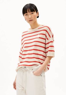 LIZAA LINO STRIPES| raw white-coral blush