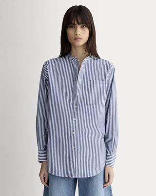 The Oversized Shirt in Ultrasoft Cotton | Bone / Mazarine Blue