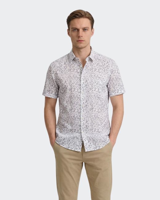 Azure Bloom Floral Short Sleeve Button-Down Shirt