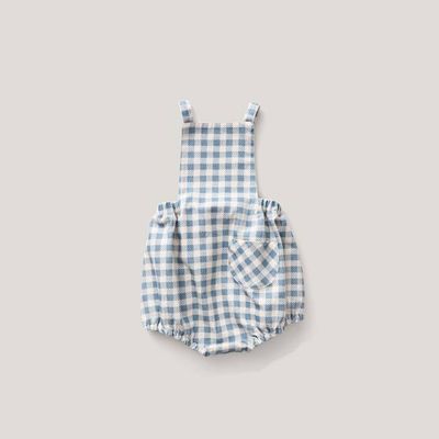 Oona Romper, Gingham Print, Azul